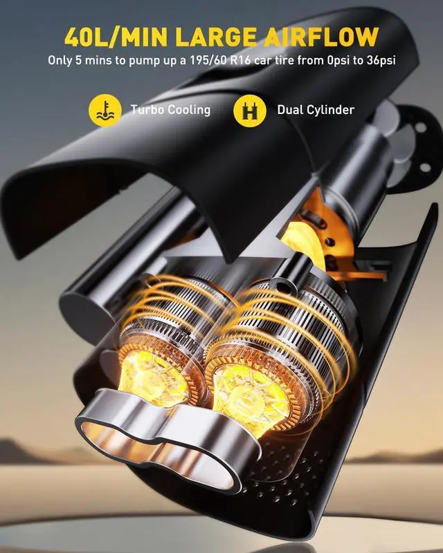 Alt view image 2 of 7 - A502 Portable Air Compressor - Tire Inflator for Car, Truck, Bike, Motorcycle with Digital Tire Pressure Gauge & LED Light