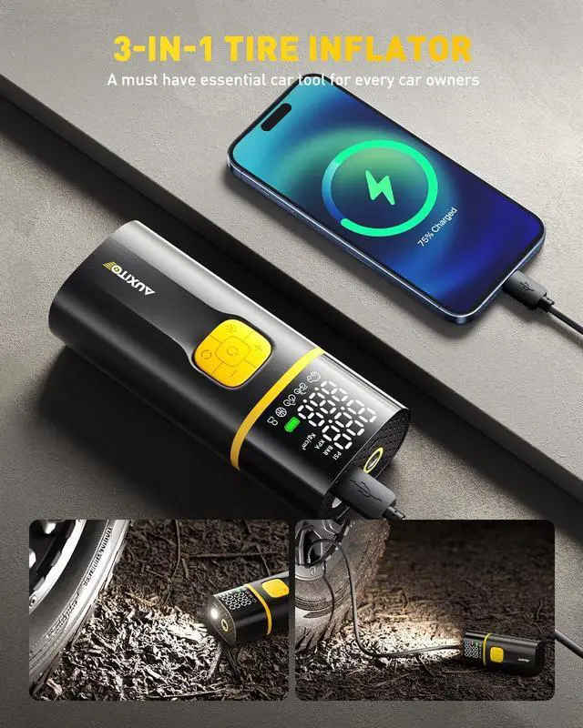 Alt view image 7 of 7 - A502 Portable Air Compressor - Tire Inflator for Car, Truck, Bike, Motorcycle with Digital Tire Pressure Gauge & LED Light
