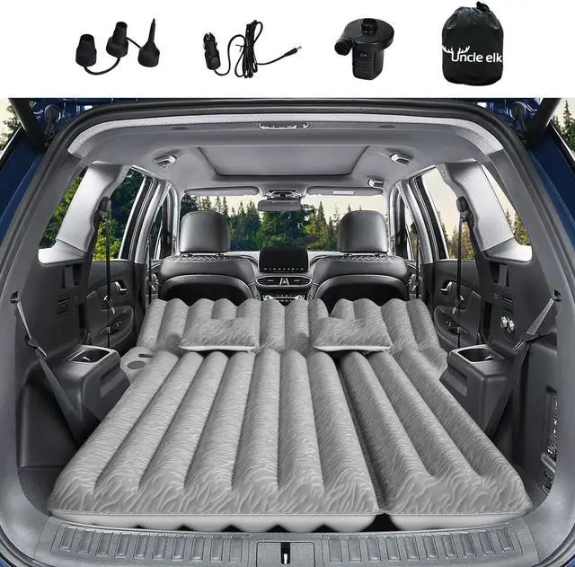 Main image of Inflatable Car Air Mattress for Camping, Flocking Car Bed with Air Pump & 2 Pillows, Portable Sleeping Pad Mattress for Home Car Travel Camping Grey