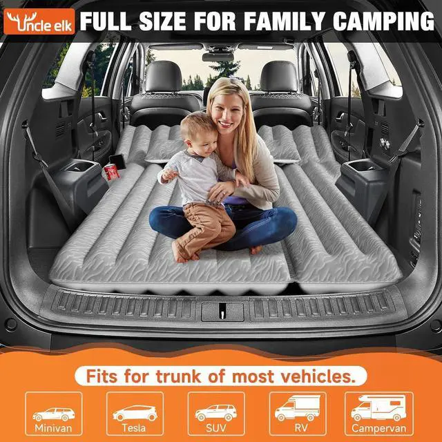 Alt view image 4 of 7 - Inflatable Car Air Mattress for Camping, Flocking Car Bed with Air Pump & 2 Pillows, Portable Sleeping Pad Mattress for Home Car Travel Camping Grey