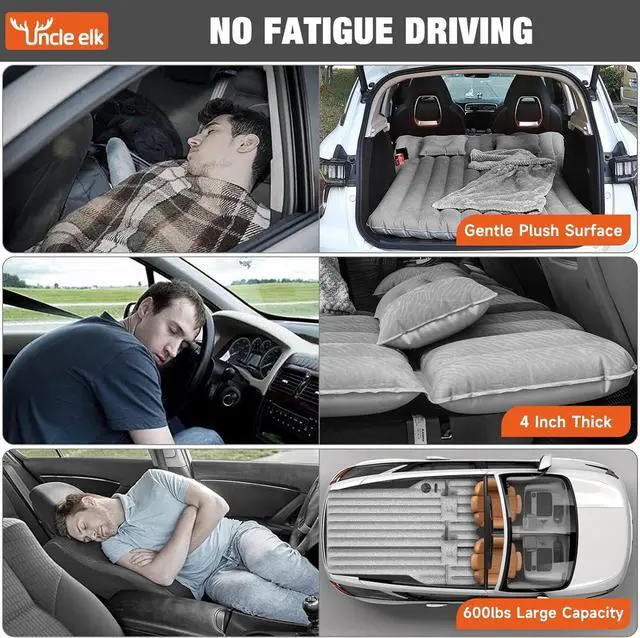 Alt view image 7 of 7 - Inflatable Car Air Mattress for Camping, Flocking Car Bed with Air Pump & 2 Pillows, Portable Sleeping Pad Mattress for Home Car Travel Camping Grey