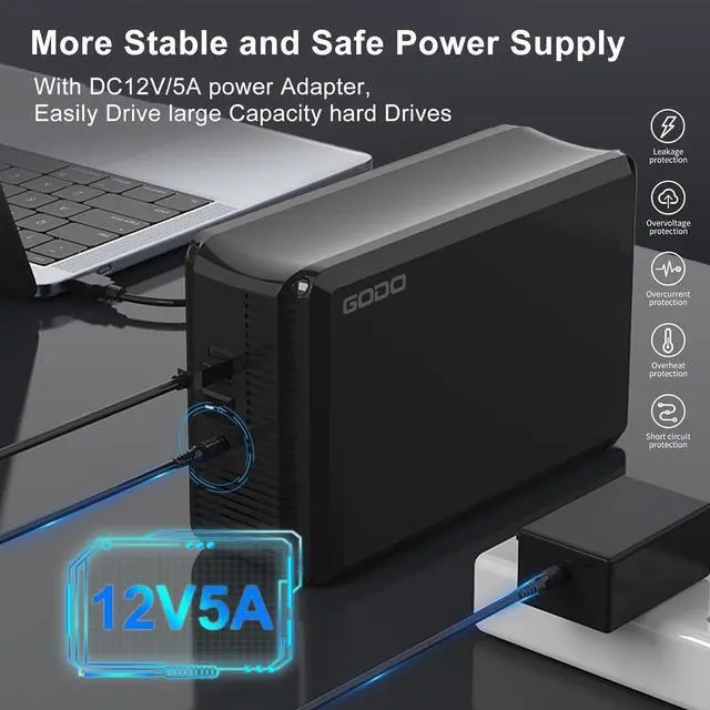 Alt view image 2 of 7 - 3.5 inch Dual Bay Hard Drive Enclosure,USB3.0 to 3.5" SATA HDDs External Enclosure,RAID 0/1/JBOD/PM Mode,Max 40TB RAID Hard Drive Docking Station,Aluminum