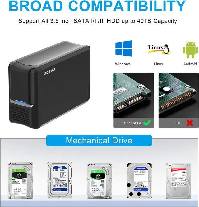 Alt view image 6 of 7 - 3.5 inch Dual Bay Hard Drive Enclosure,USB3.0 to 3.5" SATA HDDs External Enclosure,RAID 0/1/JBOD/PM Mode,Max 40TB RAID Hard Drive Docking Station,Aluminum
