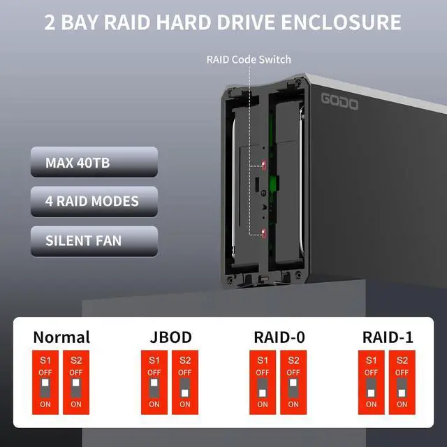 Alt view image 7 of 7 - 3.5 inch Dual Bay Hard Drive Enclosure,USB3.0 to 3.5" SATA HDDs External Enclosure,RAID 0/1/JBOD/PM Mode,Max 40TB RAID Hard Drive Docking Station,Aluminum