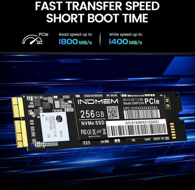 Alt view image 2 of 7 - NVMe PCIe SSD 256GB 3D TLC NAND Flash Hard Drive Replacement for Mid 2013-2017 MacBook Air, Late 2013 - Mid 2015 MacBook Pro Retina, Late 2013-2017 iMac, 2013 Mac Pro, 2014 Mac Mini