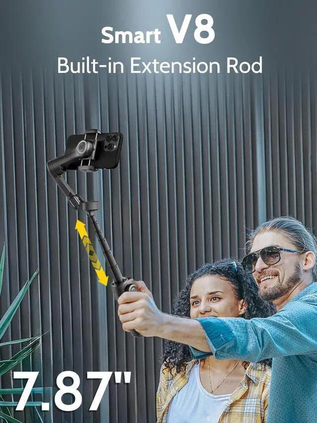 Alt view image 5 of 6 - 3-axis Gimbal Stabilizer w/Built-in 7.8' Extension Rod, Vlogging Phone Gimbal w/AI Tracking, Portable Smartphone Holder for iPhone w/Full-Screen OLED Display, Trigger Button Smart V8(Black)