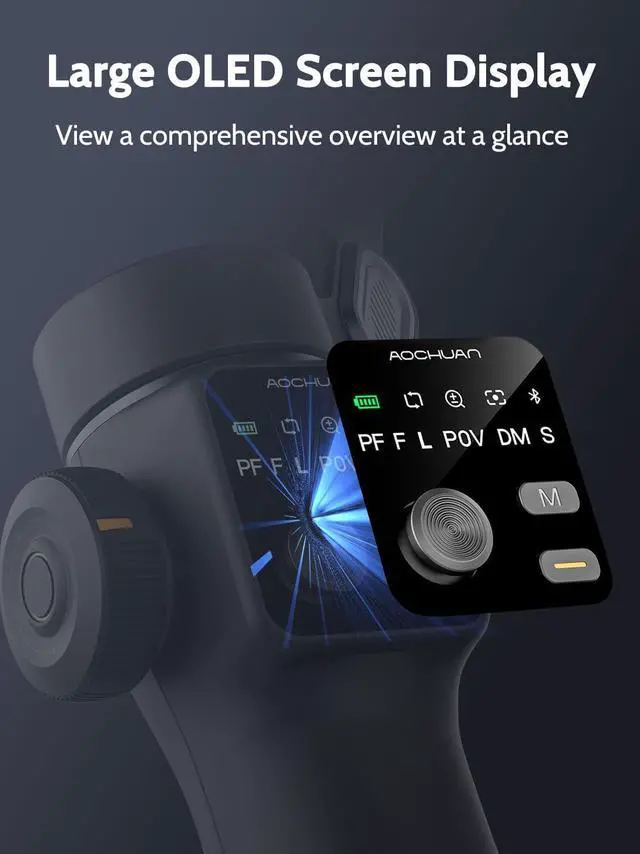 Alt view image 6 of 6 - 3-axis Gimbal Stabilizer w/Built-in 7.8' Extension Rod, Vlogging Phone Gimbal w/AI Tracking, Portable Smartphone Holder for iPhone w/Full-Screen OLED Display, Trigger Button Smart V8(Black)