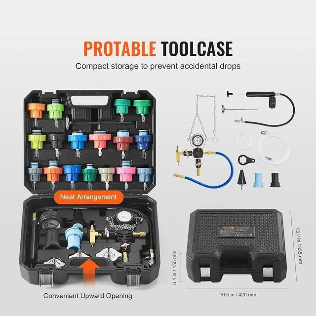 Alt view image 5 of 7 - 28 pcs Universal Radiator Pressure Tester Kit, Coolant Pressure Tester Kit with Manual Pump and Color-Coded Test Caps, Coolant Vacuum Refill kit for Cars Motorcycles Trucks Cooling System