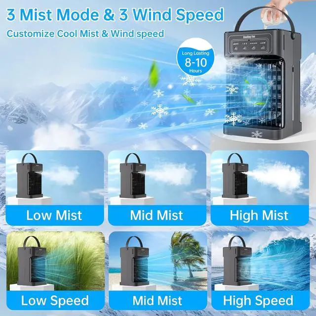 Alt view image 5 of 7 - Portable Air Conditioners, 2025 Upgraded 4-IN-1 Portable AC Unit with 3 Cool Mist &Speeds, 7 Night Light & 2-8H Timer Evaporative Air Cooler,Personal Mini Air Conditioner for Bedroom, Camping, Office