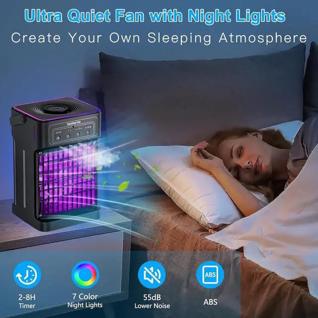 Alt view image 6 of 7 - Portable Air Conditioners, 2025 Upgraded 4-IN-1 Portable AC Unit with 3 Cool Mist &Speeds, 7 Night Light & 2-8H Timer Evaporative Air Cooler,Personal Mini Air Conditioner for Bedroom, Camping, Office