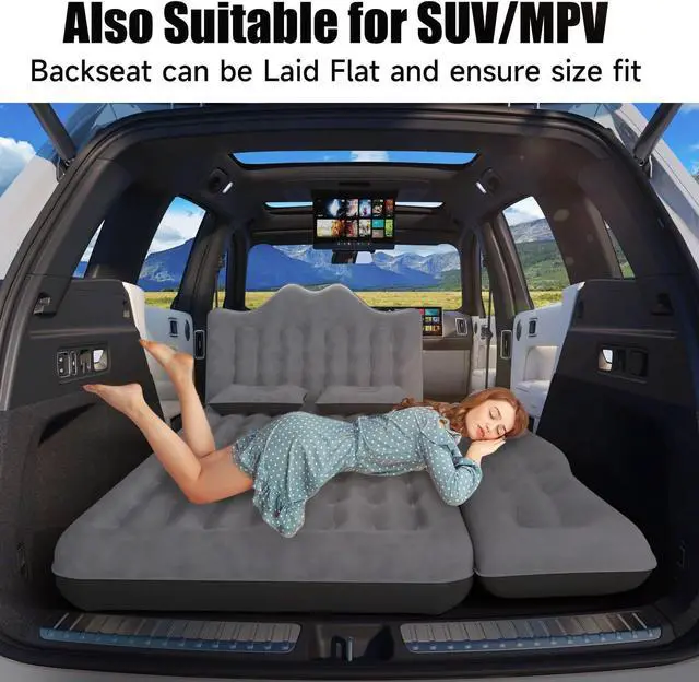 Alt view image 2 of 7 - Car Air Mattress, Inflatable SUV Truck Air Mattress Back Seat Camping Bed Thickened Car Sleeping Pad for Travel, Car Bed SUV Mattress with Car Air Pump 2 Pillows