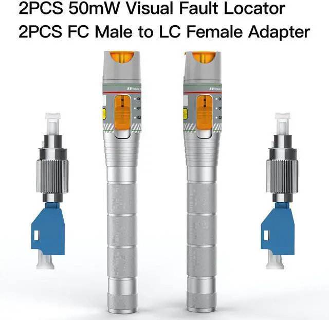 Alt view image 2 of 7 - 2PCS Visual Fault Locator 50KM with FC/LC Adapter Kit, Fiber Optic VFL Include Single Mode 9/125um FC Male to LC Female Connector, Fiber Light Pen for CATV Telecommunications Engineering Maintenance