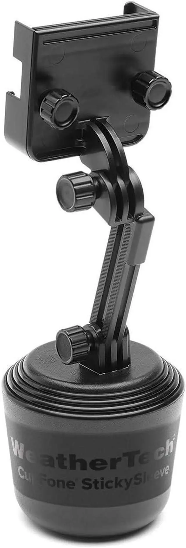 Main image of CupFone Two View with Extension  Adjustable, Universal Cup Holder Cell Phone Mount Car & Truck Accessory  Best Design for iPhone & Smartphone Charging  Black Plastic Knobs