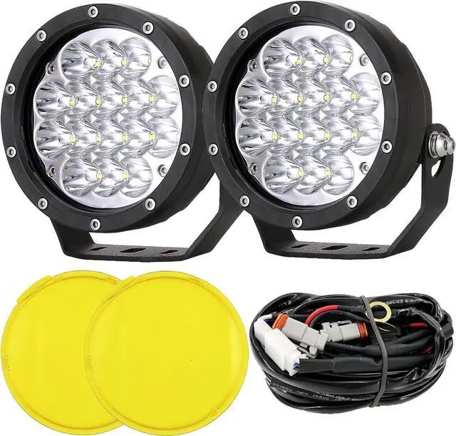 Main image of Pair 5 Inch Led Offroad Driving Lights 160w Round Offroad Spot Light Driving Spotlights with Yellow Cover Wiring Harness 12V 24V for Pickup Trucks SUV UTV ATV 4x4