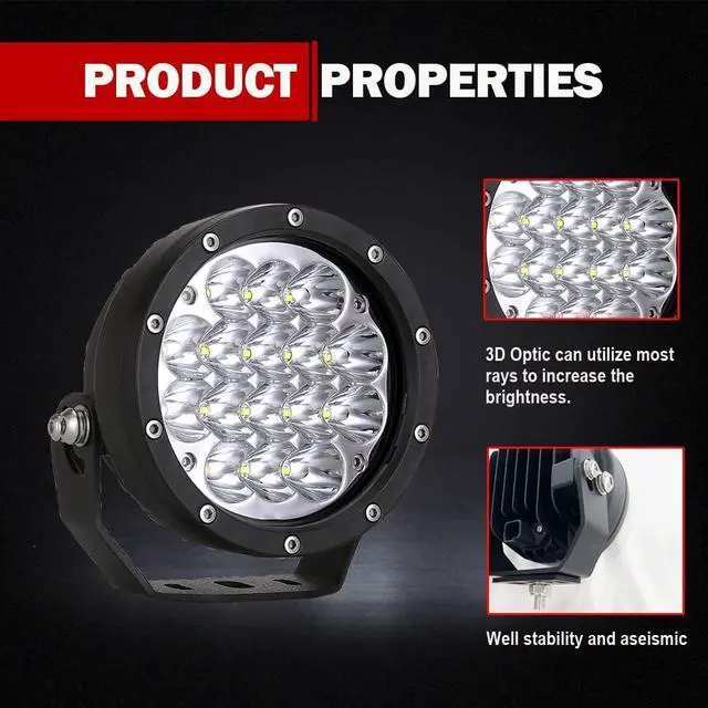 Alt view image 3 of 7 - Pair 5 Inch Led Offroad Driving Lights 160w Round Offroad Spot Light Driving Spotlights with Yellow Cover Wiring Harness 12V 24V for Pickup Trucks SUV UTV ATV 4x4