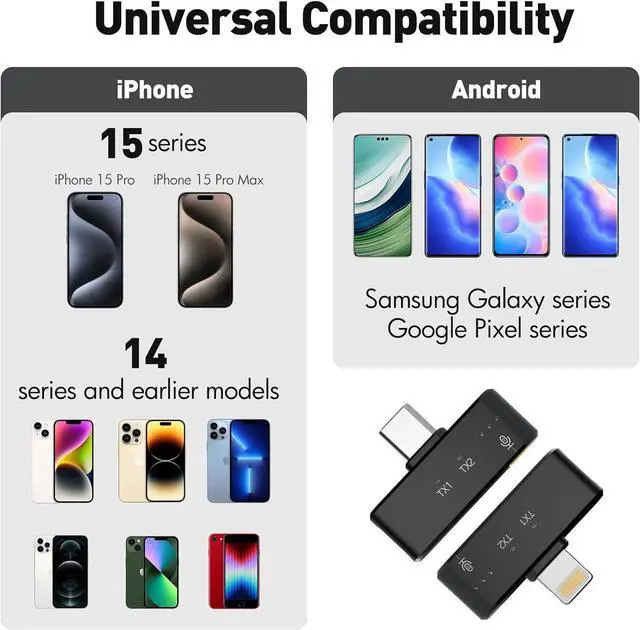 Alt view image 5 of 6 - Wireless Lavalier Microphone for iPhone/Android/PC, Mini Microphone with Noise Cancellation, 16Hrs Battery Life, Lapel Mic for iPhone, USB C/Type C Wireless Lapel Mic for Video Recording