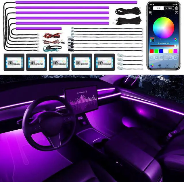 Main image of Acrylic Interior Car LED Strip Light with Wireless APP, RGB 18 in 1 with 175 inches 600 LEDs Fiber Optic Car Ambient Lighting Kits, 16 Million Colors Sound Active Function LED Strip for Car
