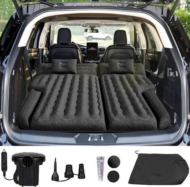Main image of SUV Air Mattress for Trunk: Upgraded Car Camping Mattress with Flocked Surface and Extra Thick Bottom, Van Sleeping Bed for Back Seat with Pump, Nozzle, Repair Patch, Carry Bag