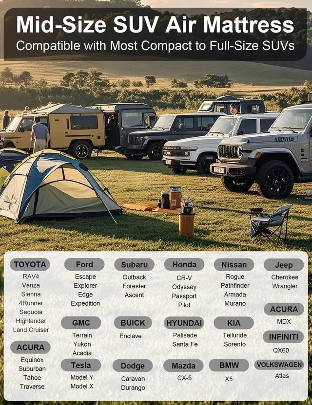 Alt view image 2 of 7 - SUV Air Mattress for Trunk: Upgraded Car Camping Mattress with Flocked Surface and Extra Thick Bottom, Van Sleeping Bed for Back Seat with Pump, Nozzle, Repair Patch, Carry Bag