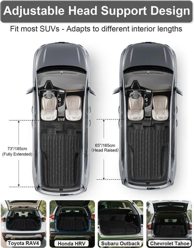 Alt view image 3 of 7 - SUV Air Mattress for Trunk: Upgraded Car Camping Mattress with Flocked Surface and Extra Thick Bottom, Van Sleeping Bed for Back Seat with Pump, Nozzle, Repair Patch, Carry Bag