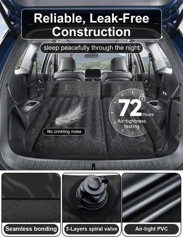 Alt view image 4 of 7 - SUV Air Mattress for Trunk: Upgraded Car Camping Mattress with Flocked Surface and Extra Thick Bottom, Van Sleeping Bed for Back Seat with Pump, Nozzle, Repair Patch, Carry Bag
