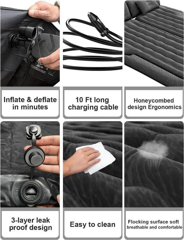 Alt view image 5 of 7 - SUV Air Mattress for Trunk: Upgraded Car Camping Mattress with Flocked Surface and Extra Thick Bottom, Van Sleeping Bed for Back Seat with Pump, Nozzle, Repair Patch, Carry Bag