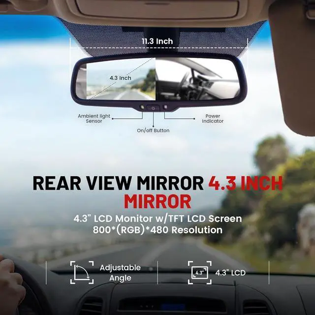 Alt view image 2 of 7 - RED WOLF Tailgate Backup Camera + 7" Rear View Mirror Screen Monitor Fit for Ford 2004-2014 F150/ 2009-2016 F250/F350 Pickup Trucks 4.3 Mirror Video LCD, Reverse Adjustable Parking Line Safety