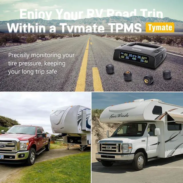 Alt view image 2 of 7 - RV Tire Pressure Monitoring System, Tire Pressure Monitor System with Solar Charge, Trailer TPMS with 4 Sensors & 5 Alarm Modes, M7-3 TPMS - 2024 Updated w/Color LCD Display, 0-87PSI for RV
