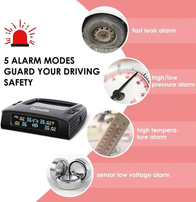Alt view image 3 of 7 - RV Tire Pressure Monitoring System, Tire Pressure Monitor System with Solar Charge, Trailer TPMS with 4 Sensors & 5 Alarm Modes, M7-3 TPMS - 2024 Updated w/Color LCD Display, 0-87PSI for RV