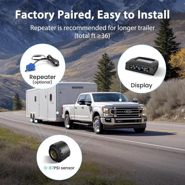 Alt view image 4 of 7 - RV Tire Pressure Monitoring System, Tire Pressure Monitor System with Solar Charge, Trailer TPMS with 4 Sensors & 5 Alarm Modes, M7-3 TPMS - 2024 Updated w/Color LCD Display, 0-87PSI for RV