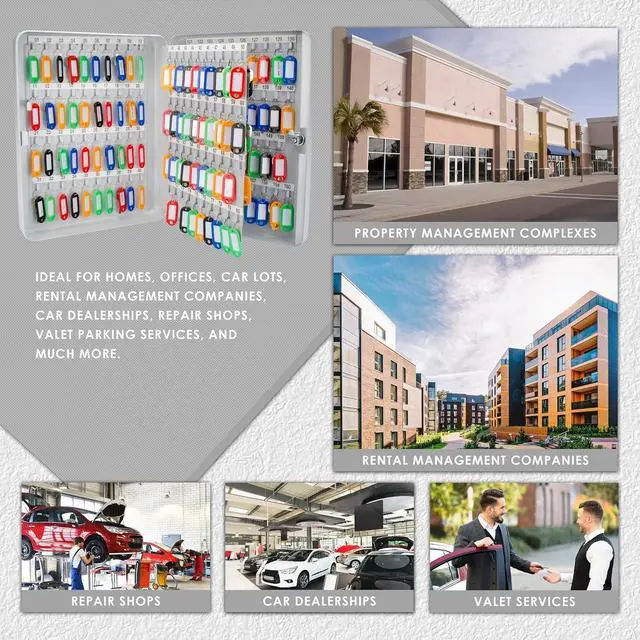 Alt view image 4 of 7 - Key Lock Key Cabinet Lock Box with Numbered Hooks and Tags - 160 Position - Color Tags