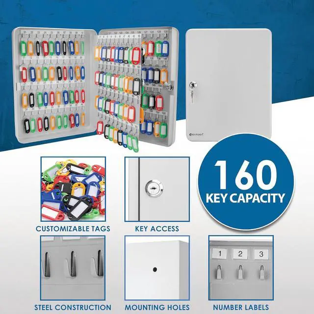 Alt view image 5 of 7 - Key Lock Key Cabinet Lock Box with Numbered Hooks and Tags - 160 Position - Color Tags