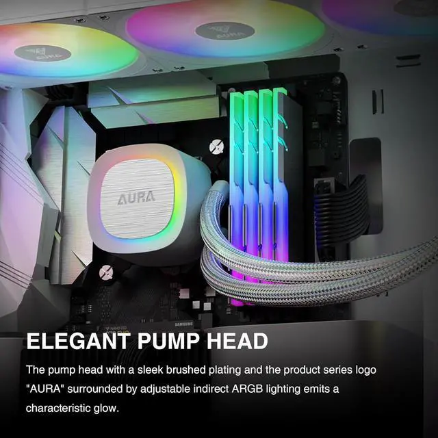 Alt view image 3 of 7 - GL360 V2 CPU Liquid Cooler, 360mm AIO, 3 x 120mm ARGB PWM Fans, Low Noise, Rotatable Performance Pump, Cable Management Design, ARGB MB Sync,  LGA 1851/1700/1200,  AM5/AM4, White