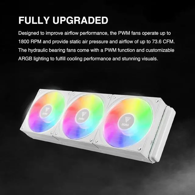 Alt view image 6 of 7 - GL360 V2 CPU Liquid Cooler, 360mm AIO, 3 x 120mm ARGB PWM Fans, Low Noise, Rotatable Performance Pump, Cable Management Design, ARGB MB Sync,  LGA 1851/1700/1200,  AM5/AM4, White