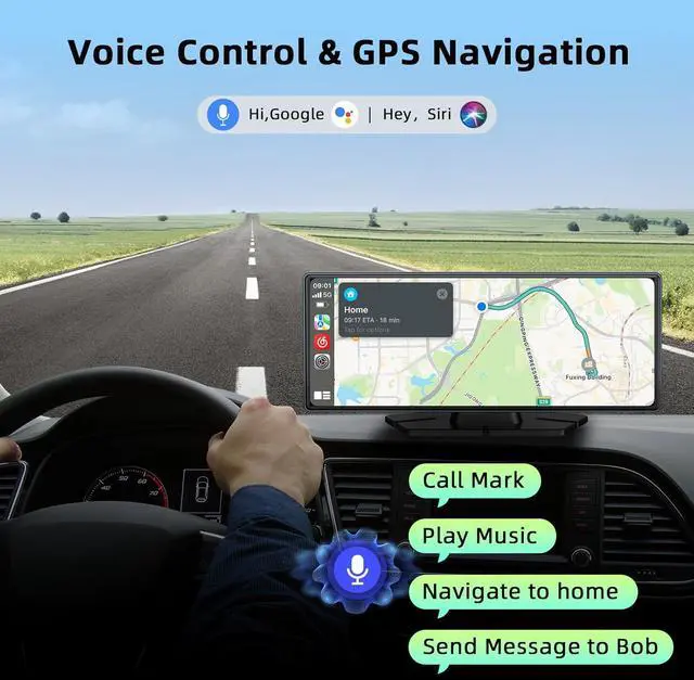 Alt view image 3 of 7 - 9.26-inch Wireless CarPlay Screen for Car Compatable with  CarPlay& Android Auto,Portable Car Stereo with GPS Navigation,Bluetooth,Mirror Link,Drive Play,Touch Screen for All Vehicles