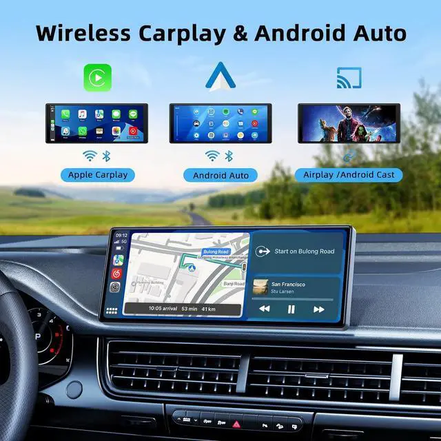 Alt view image 2 of 7 - 9.26-inch Wireless CarPlay Screen for Car Compatable with  CarPlay& Android Auto,Portable Car Stereo with GPS Navigation,Bluetooth,Mirror Link,Drive Play,Touch Screen for All Vehicles