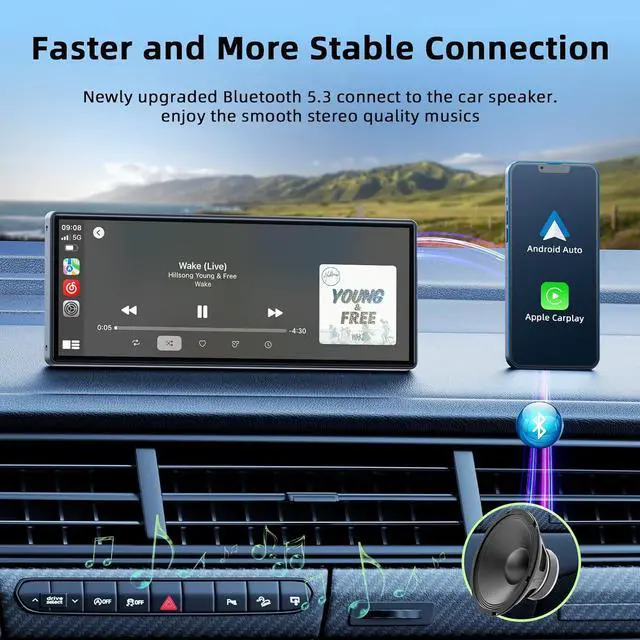 Alt view image 4 of 7 - 9.26-inch Wireless CarPlay Screen for Car Compatable with  CarPlay& Android Auto,Portable Car Stereo with GPS Navigation,Bluetooth,Mirror Link,Drive Play,Touch Screen for All Vehicles