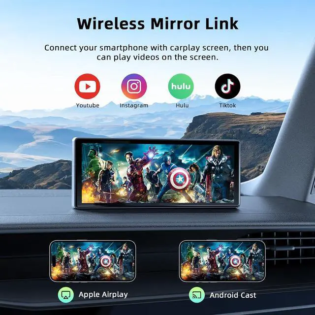 Alt view image 5 of 7 - 9.26-inch Wireless CarPlay Screen for Car Compatable with  CarPlay& Android Auto,Portable Car Stereo with GPS Navigation,Bluetooth,Mirror Link,Drive Play,Touch Screen for All Vehicles