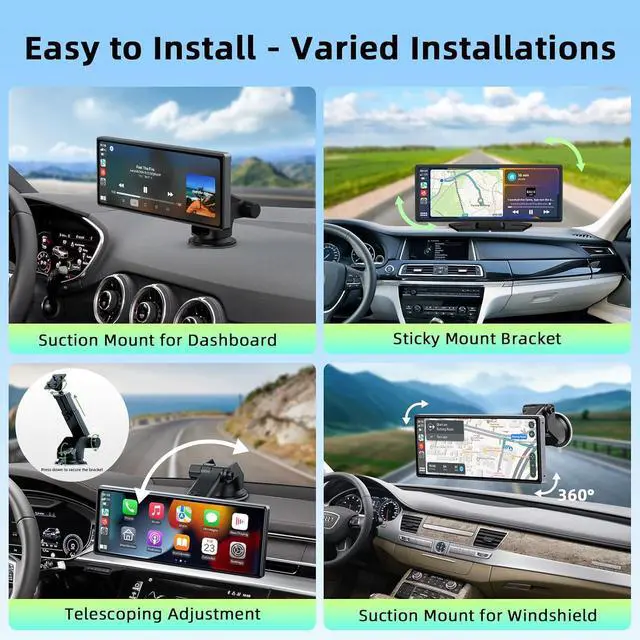 Alt view image 7 of 7 - 9.26-inch Wireless CarPlay Screen for Car Compatable with  CarPlay& Android Auto,Portable Car Stereo with GPS Navigation,Bluetooth,Mirror Link,Drive Play,Touch Screen for All Vehicles