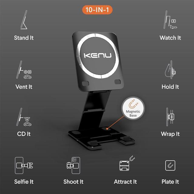 Alt view image 2 of 6 - 10-in-1 MagSafe Super Gadget, Magnetic Tripod Stand, Car Vent+Dash+CD Mount, Finger Holder, Airplane Mount, Selfie Stick, More