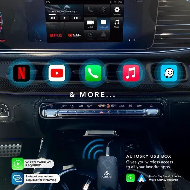 Alt view image 4 of 6 - Wireless CarPlay and Android Auto AI Box Lite for Factory Wired CarPlay Cars - Supports Netflix and YouTube Must use Hotspot - Go Wireless CarPlay and Android Auto. Wired CarPlay Required