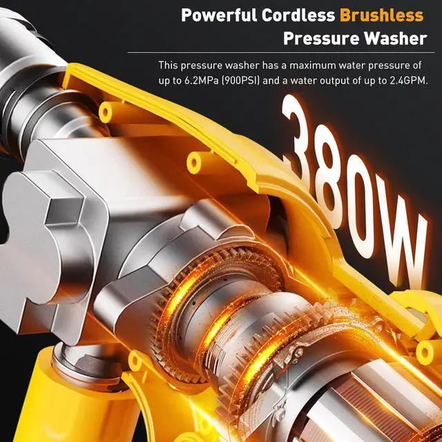 Alt view image 7 of 7 - Upgrade Cordless Pressure Washer, 900PSI Battery Powered Pressure Washer with 6-in-1 Nozzle, 10 Speed Adjustment, Remaining Battery Display, Portable Power Washer for Car/Garden/Floor/Yards.