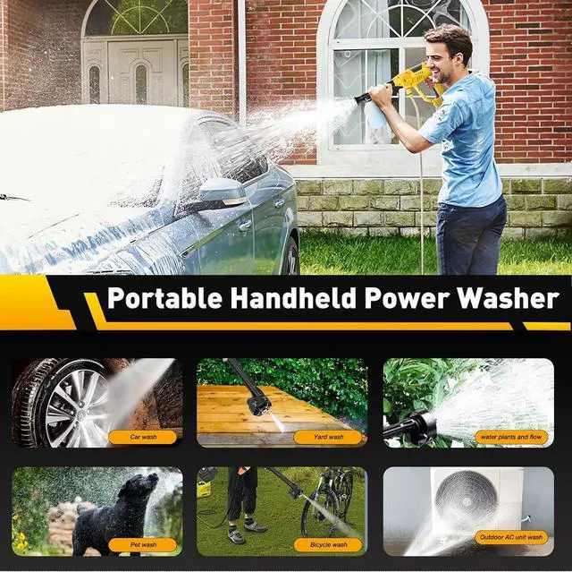 Alt view image 6 of 7 - Upgrade Cordless Pressure Washer, 900PSI Battery Powered Pressure Washer with 6-in-1 Nozzle, 10 Speed Adjustment, Remaining Battery Display, Portable Power Washer for Car/Garden/Floor/Yards.