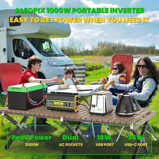 Alt view image 6 of 7 - 1000W Power Inverter 12V to 110V for Vehicles/Truck/Car/Laptop, 1000 Watt Car Power Inverter with Cigarette Lighter/LED Display/100A Battery Cables/2 AC Outlets/2 USB Port, Surge 2000W Car Inverter