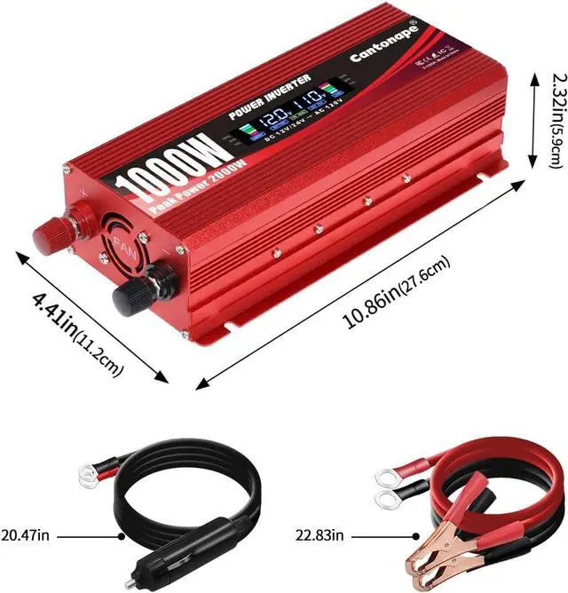 Alt view image 6 of 7 - 1000W/2000W(Peak) Car Power Inverter DC 12V to 110V AC Converter with LCD Display Dual AC Outlets and Dual USB Car Charger for Car Home Laptop Truck Red