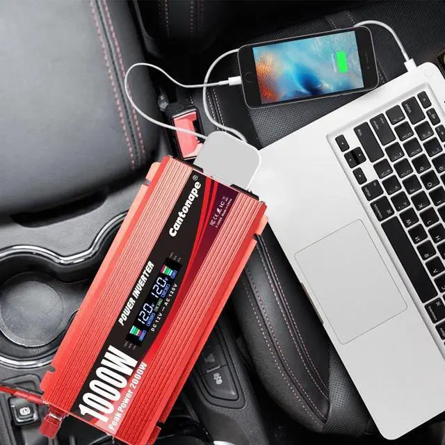Alt view image 7 of 7 - 1000W/2000W(Peak) Car Power Inverter DC 12V to 110V AC Converter with LCD Display Dual AC Outlets and Dual USB Car Charger for Car Home Laptop Truck Red