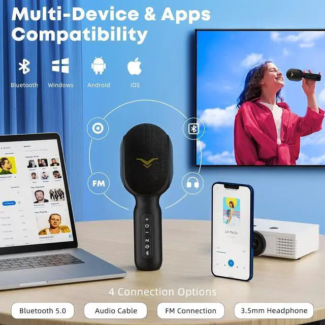 Alt view image 3 of 7 - Wireless Bluetooth Karaoke Microphone, 5-in-1 Portable Handheld Mic Speaker with Dynamic RGB Lights, Mini Karaoke Machine for Car Travel Home Party,Music Recording, Duet Singing, Gift for Kids Adults