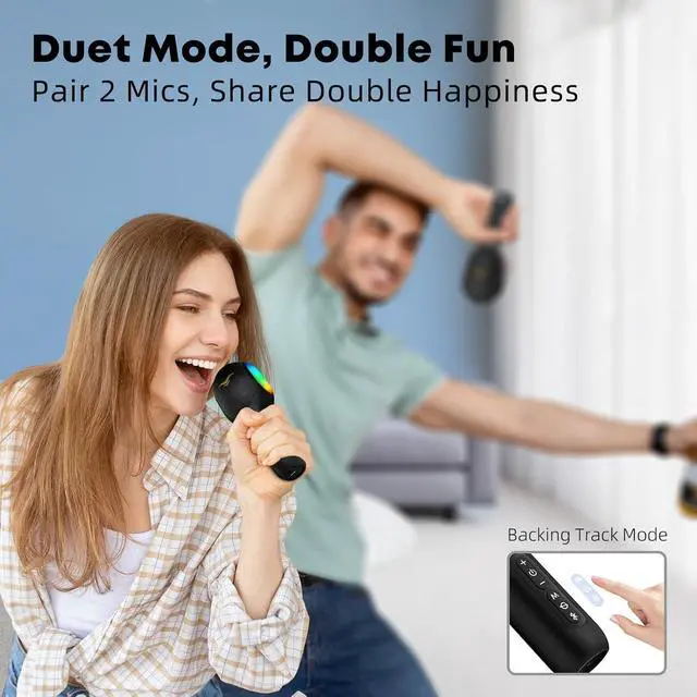 Alt view image 4 of 7 - Wireless Bluetooth Karaoke Microphone, 5-in-1 Portable Handheld Mic Speaker with Dynamic RGB Lights, Mini Karaoke Machine for Car Travel Home Party,Music Recording, Duet Singing, Gift for Kids Adults