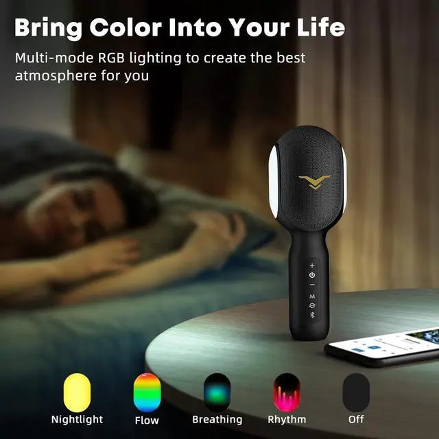 Alt view image 6 of 7 - Wireless Bluetooth Karaoke Microphone, 5-in-1 Portable Handheld Mic Speaker with Dynamic RGB Lights, Mini Karaoke Machine for Car Travel Home Party,Music Recording, Duet Singing, Gift for Kids Adults