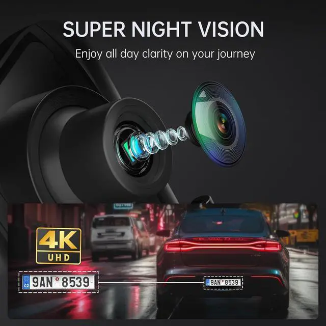 Alt view image 4 of 7 - 4K Rear View Mirror Camera, 10'' 4K Mirror Dash Cam with 1080P Backup Camera, Dash Cam Front and Rear for Car with Voice Control, 24H Parking Mode, Night Vision, 32GB SD Card Included